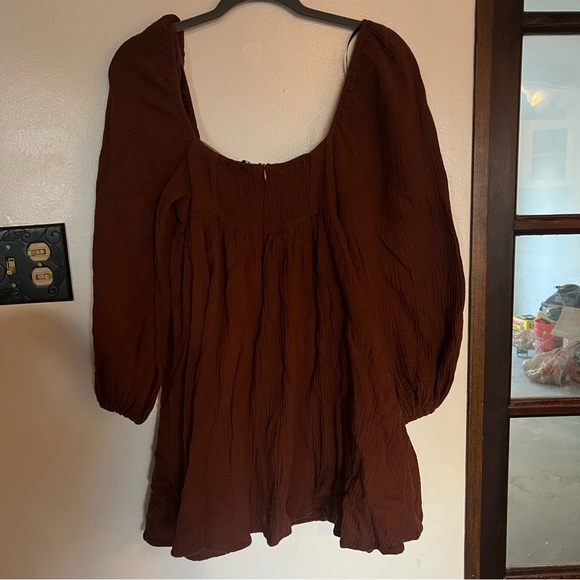 Brown Ruffled Maxi Dress 100% cotton gauze waffle earthy tone - Picture 5 of 15